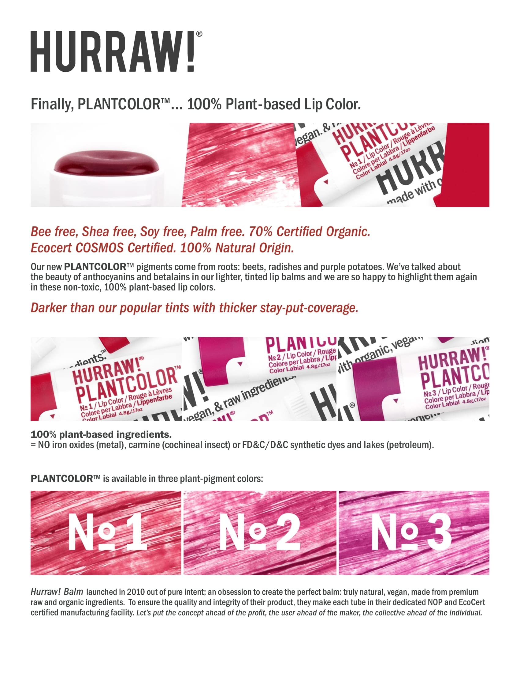 Hurraw! Plantcolor Lip Color Bundle №1, №2 & №3 | 100% Plant-Based Vegan Lip Color