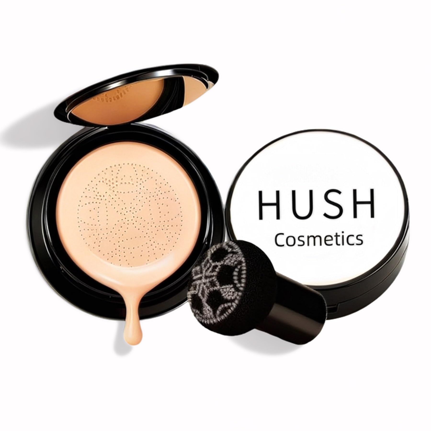 Hush Cosmetics Glow Foundation & Moisturizing Concealer – Hydrating Air Cushion CC Cream (Nature) for Mature Skin