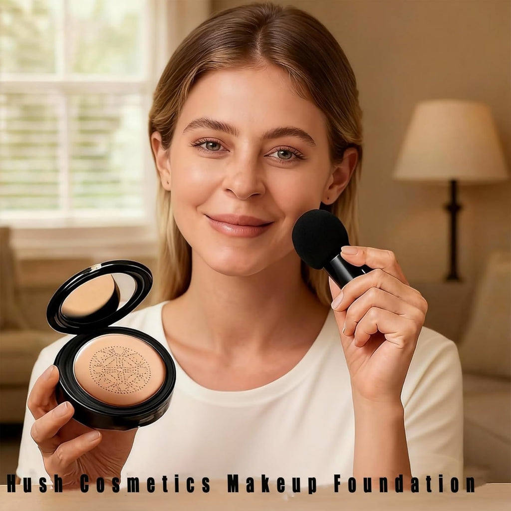 Hush Cosmetics Glow Foundation & Moisturizing Concealer – Hydrating Air Cushion CC Cream (Nature) for Mature Skin
