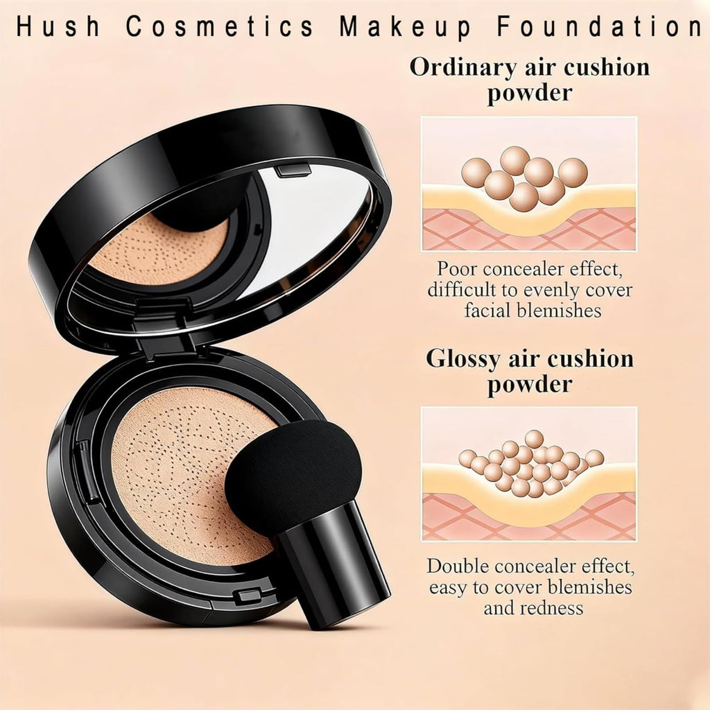 Hush Cosmetics Glow Foundation & Moisturizing Concealer – Hydrating Air Cushion CC Cream (Nature) for Mature Skin