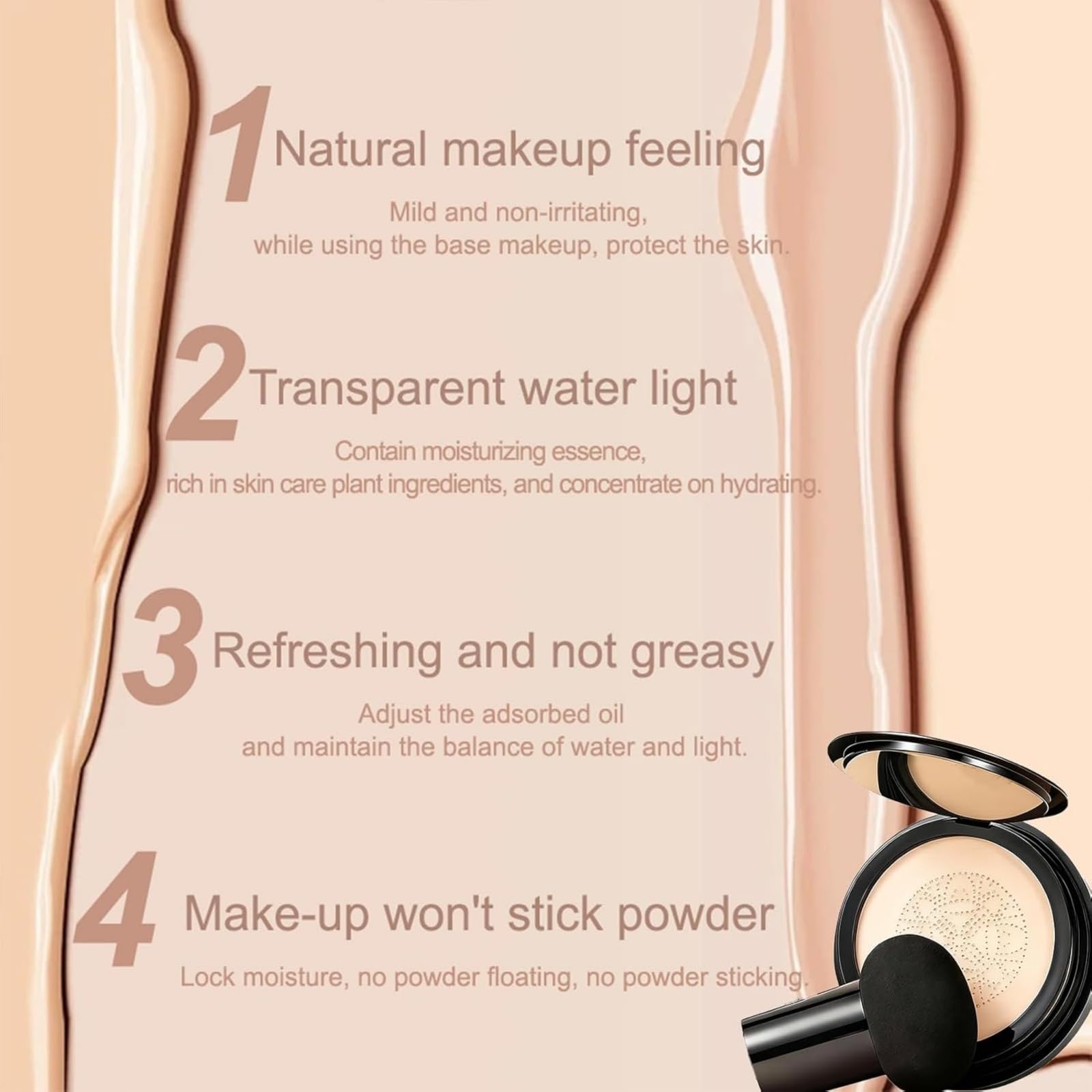 Hush Cosmetics Glow Foundation & Moisturizing Concealer – Hydrating Air Cushion CC Cream (Nature) for Mature Skin