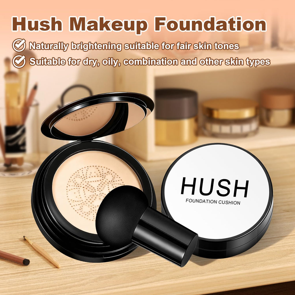 Hush Makeup Foundation Natural Glow – Lightweight Cushion for Light to Medium Complexions