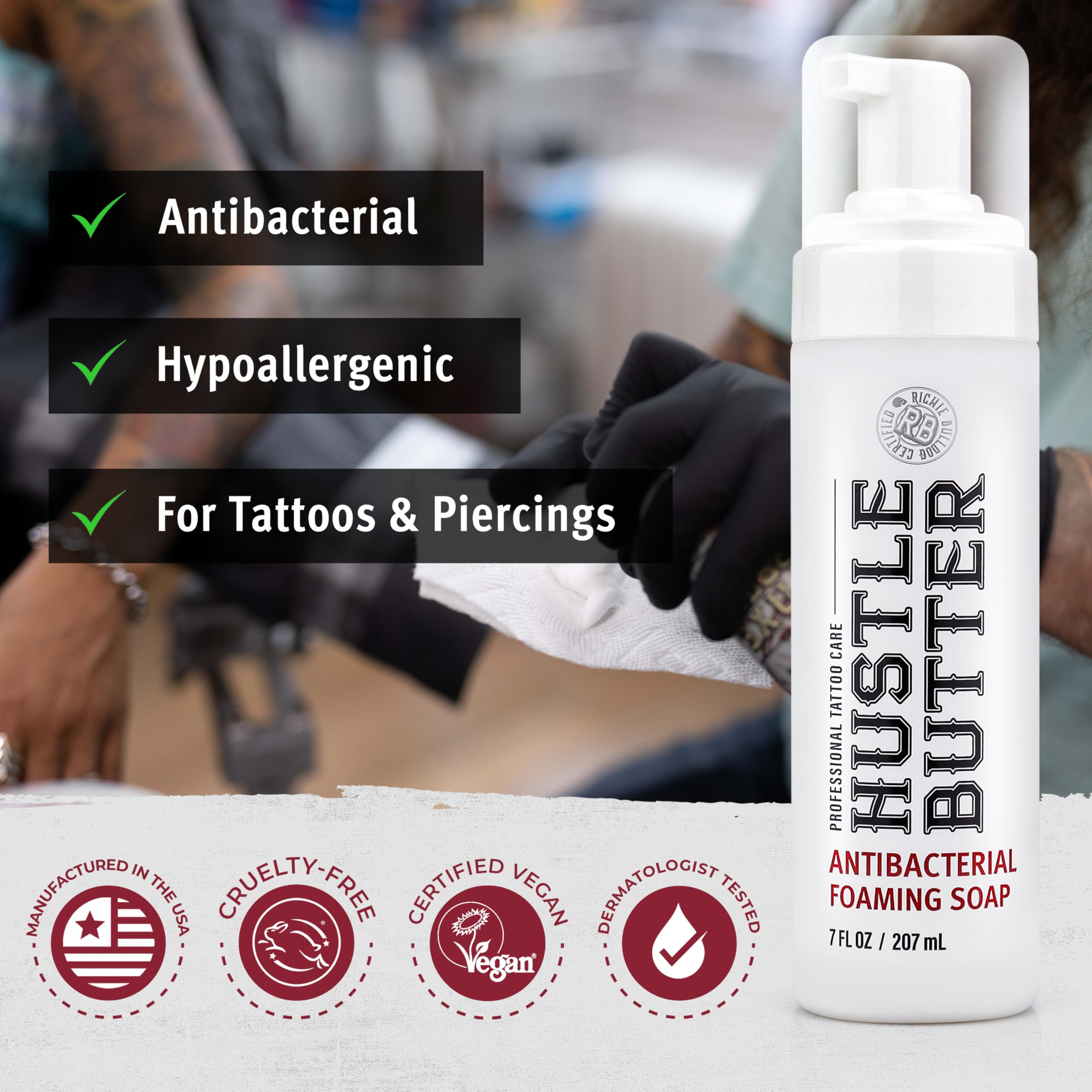 Hustle Bubbles Tattoo Aftercare Soap – Antibacterial Foaming Cleanser for New Tattoos & Piercings | Hustle Butter Deluxe