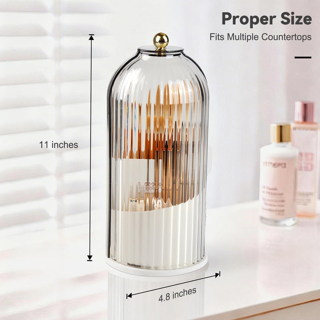 Hvygss 360° Rotating Makeup Brush Holder with Lid – Waterproof 3-Compartment Organizer