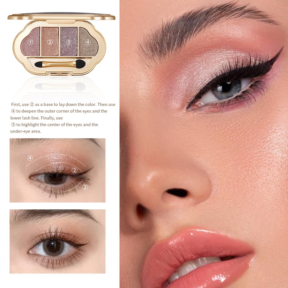 Hxssll Neutral Shimmer Eyeshadow Palette – Rose Mauve, Copper Bronze, Lavender Silver & Champagne Taupe