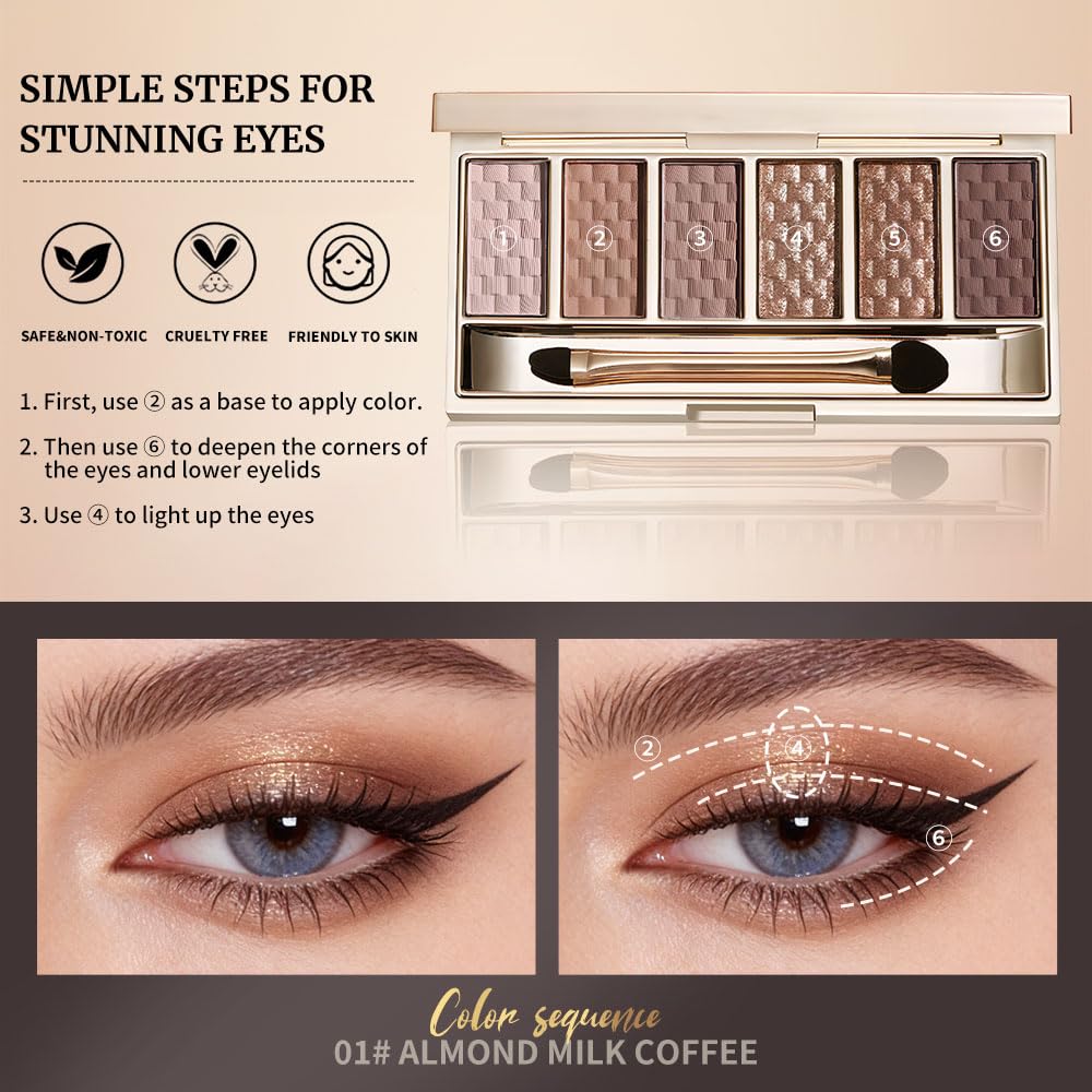 Hxssll Neutral Nude Brown Eyeshadow Palette – 6 Matte & Shimmer Shades for Everyday and Soft Glam