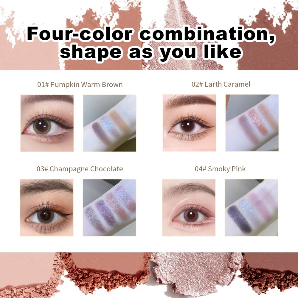 Hxssll 4-Color Neutral Nude Matte & Shimmer Eyeshadow Palette – Peach Bronze Cocoa for Blue/Green Eyes