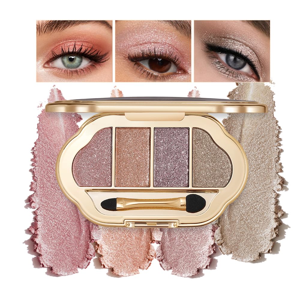 Hxssll Neutral Shimmer Eyeshadow Palette – Rose Mauve, Copper Bronze, Lavender Silver & Champagne Taupe