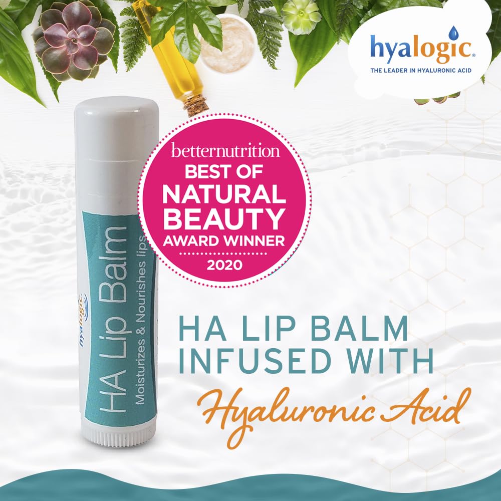 Hyalogic HA Lip Balm – Hyaluronic Acid & Organic Coconut Oil, Fragrance-Free, 4 Sticks (4.25g each)