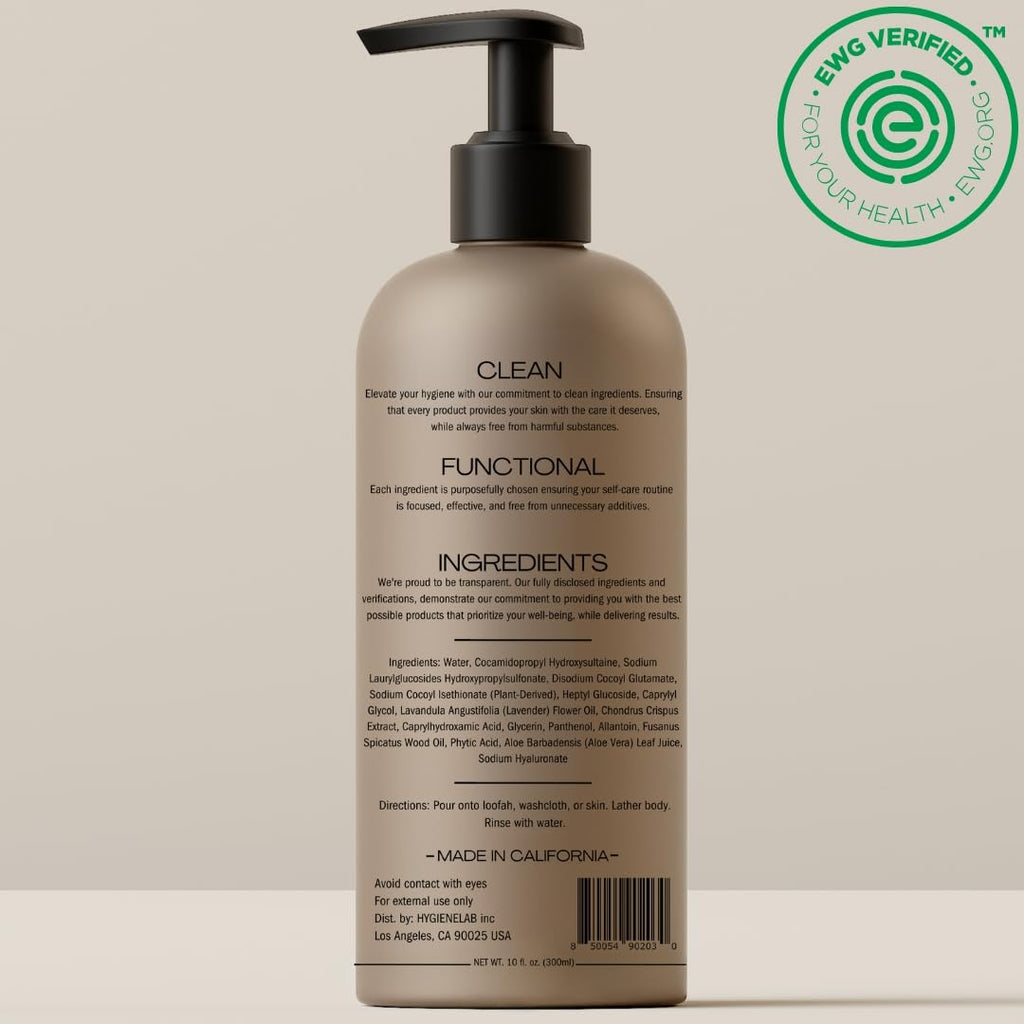 HygieneLab Men's Natural Body Wash – Ultra Hydration, EWG Verified Clean, Lavender Sands (Sulfate-Free, 10 oz)