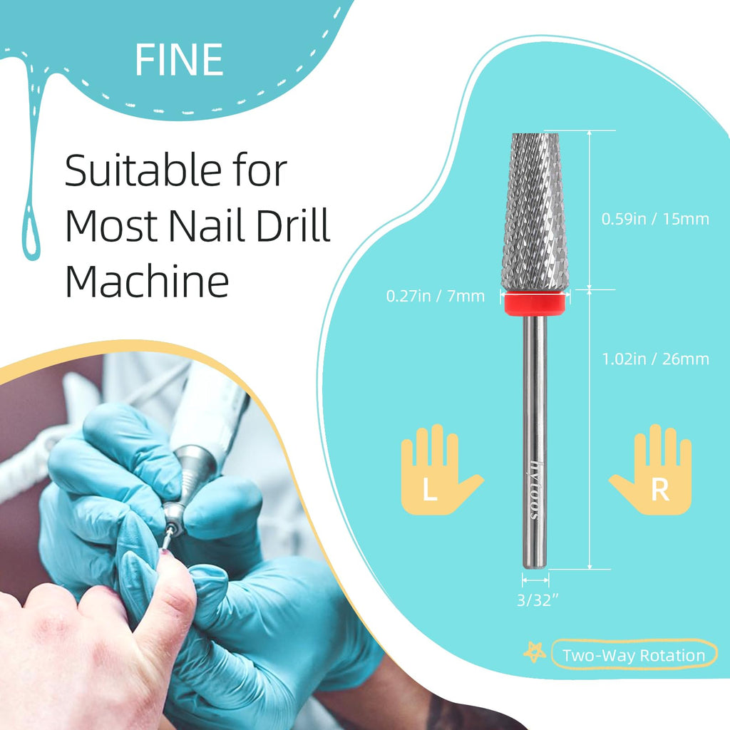 HYTOOS Flat Top 5 in 1 Nail Bit – Tungsten Carbide Cross Tapered 3/32 Shank, 2-Way Rotation