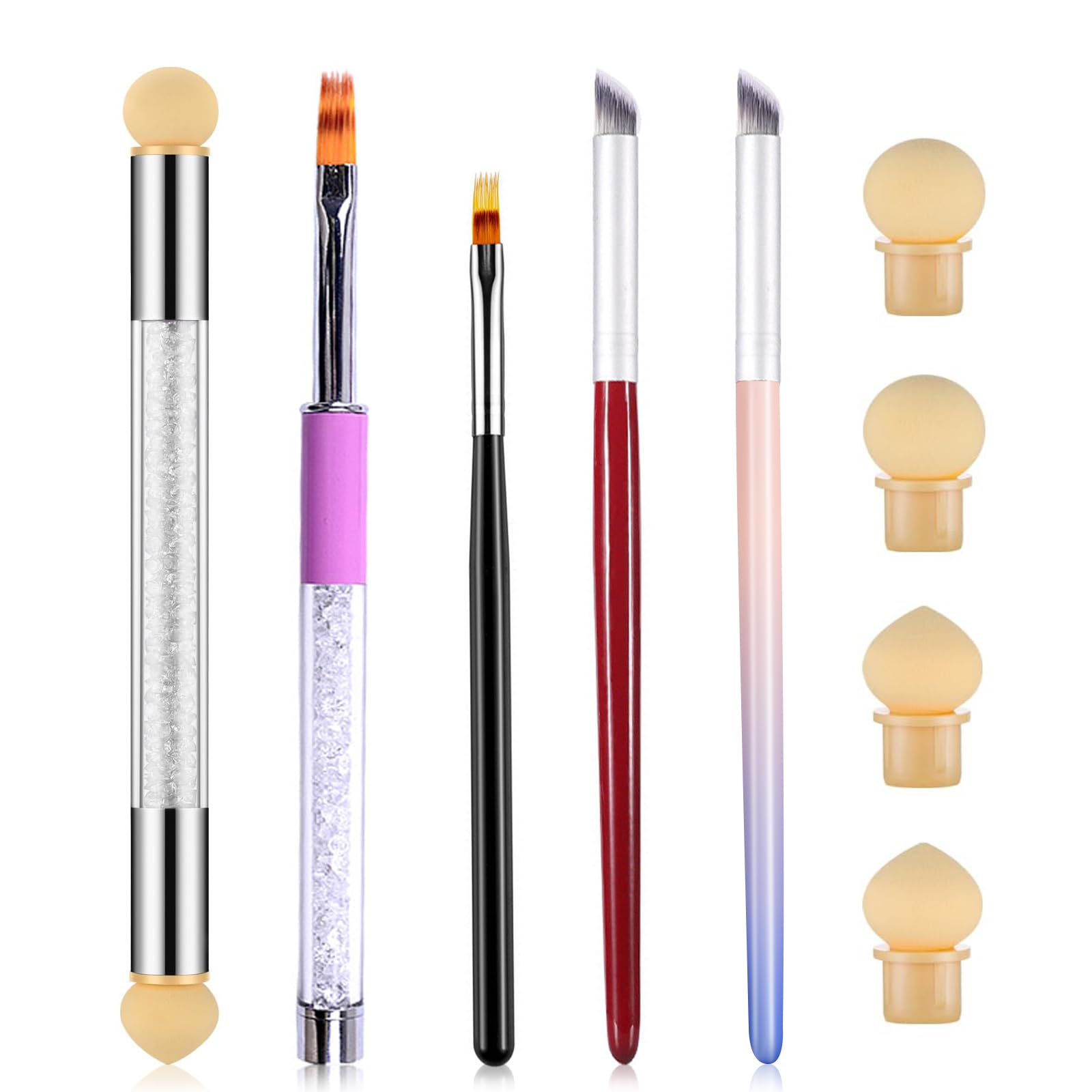 HYWWPFLAY 5Pcs Ombre Nail Brush & Sponges Set – Gradient Nail Art Tools for Gel Polish