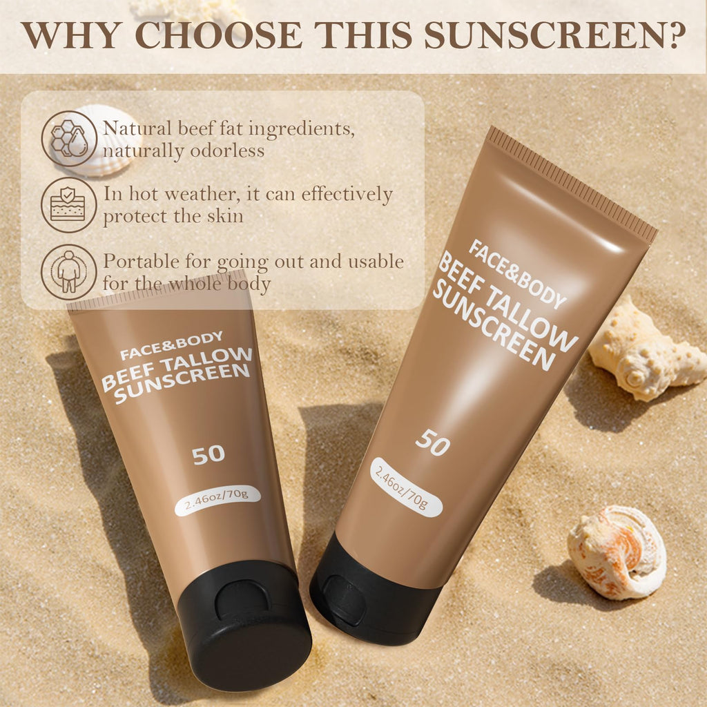 HZENPPOR Beef Tallow Sunscreen – Reef-Safe, Non-Greasy Face & Body Sunblock – 3 Pack