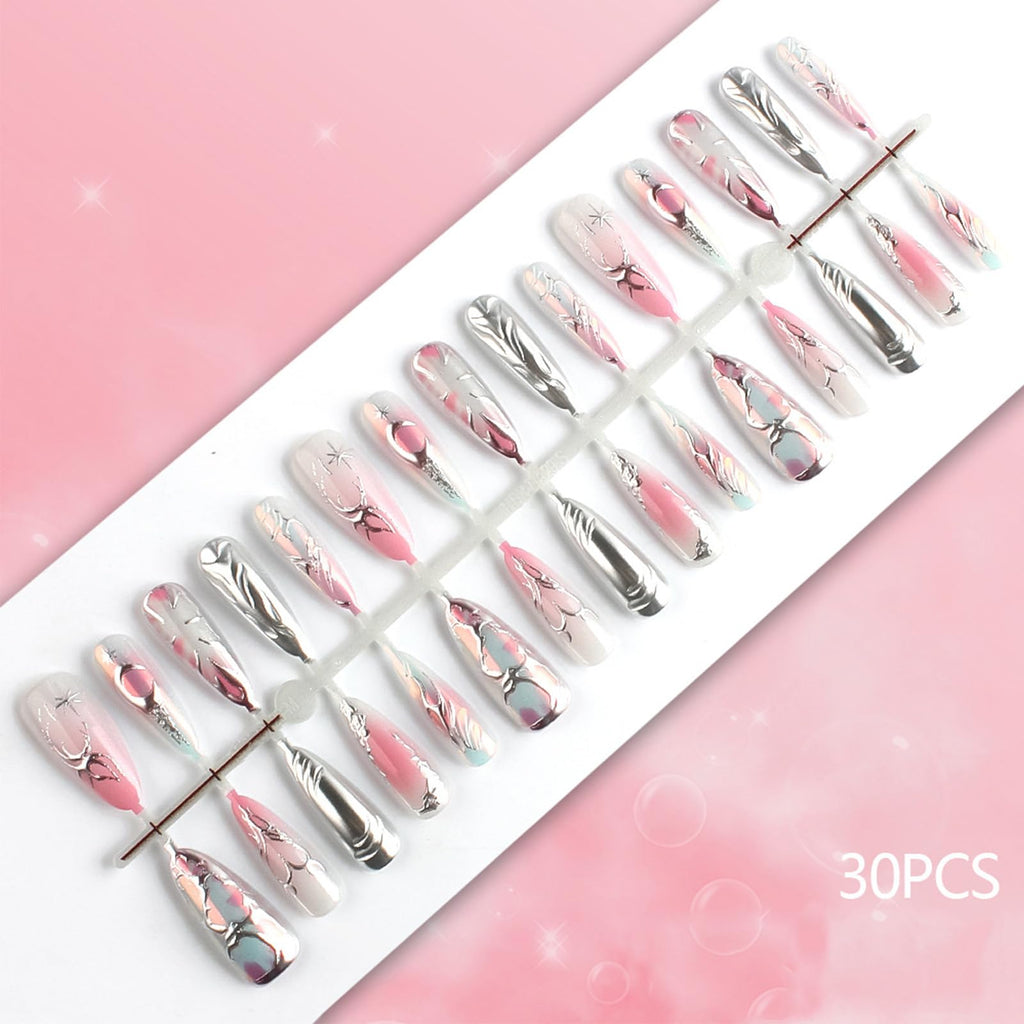 HZJXRT 30 Pcs 3D Love Heart Press-On Nails – Almond Medium, Glossy Pink Glitter Gradient for Valentine