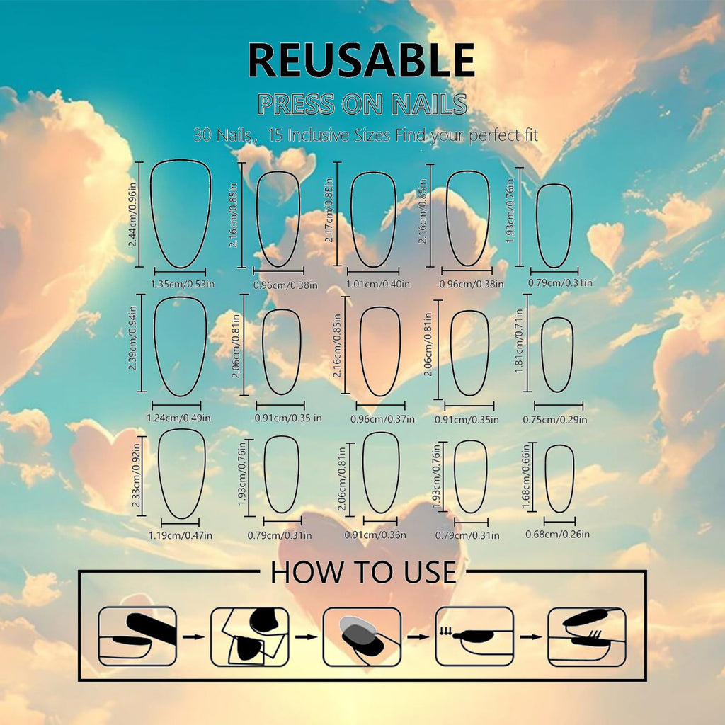 HZJXRT 3D Bow Tie Press-On Nails Cherry – Almond Medium, Blue Glitter French Tips, Red Stars (24Pcs)
