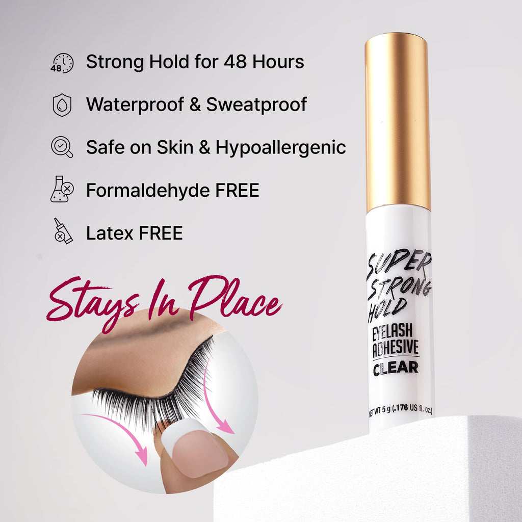 i•ENVY Super Strong Hold Eyelash Adhesive | Waterproof, Latex-Free, 48-Hour Lash Glue with Brush-On Applicator (Clear, 36-Pack)