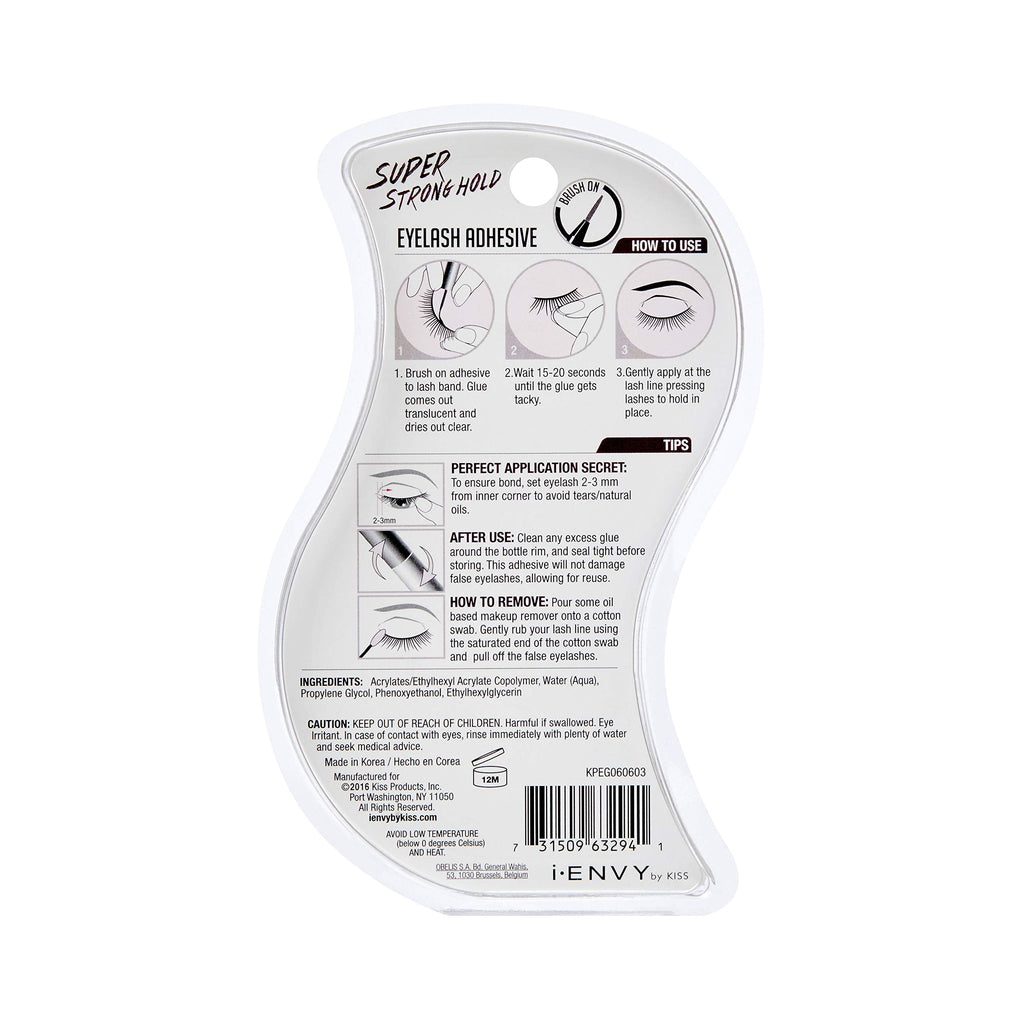 i•ENVY Super Strong Hold Eyelash Adhesive | Waterproof, Latex-Free, 48-Hour Lash Glue with Brush-On Applicator (Clear, 36-Pack)