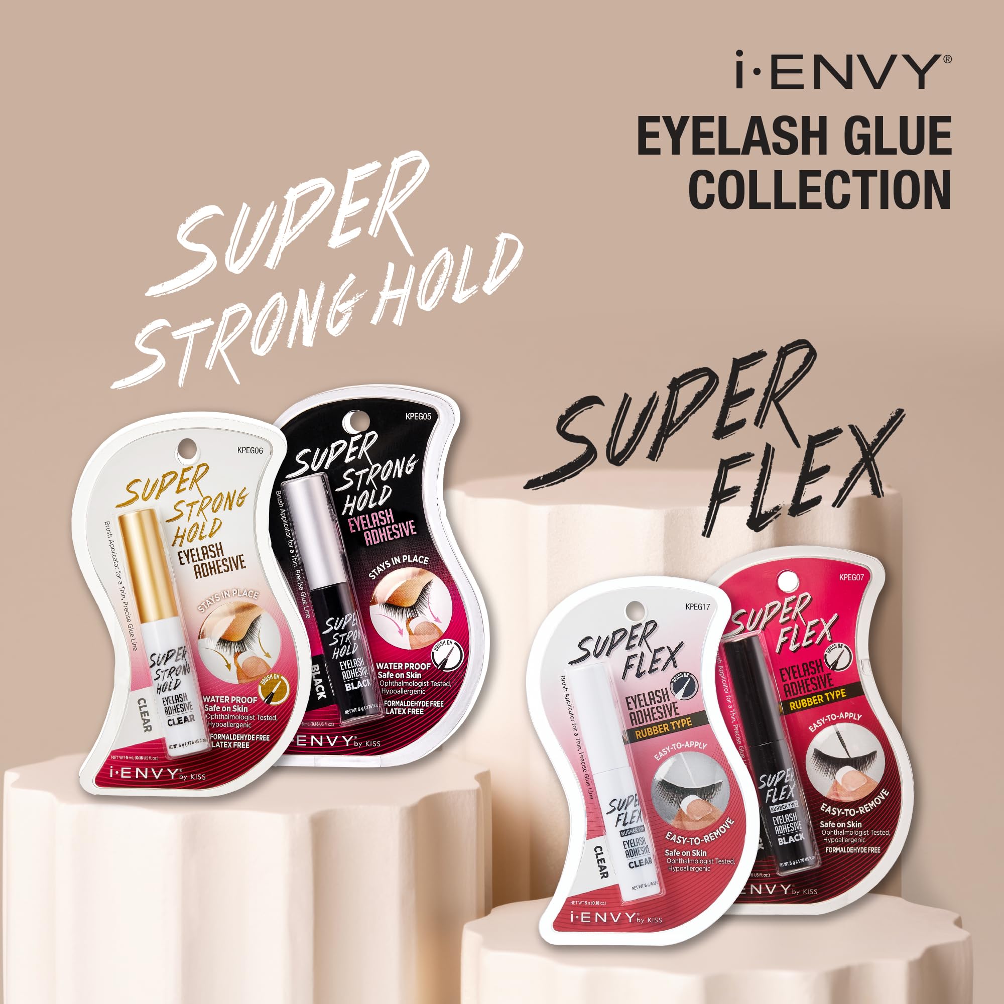 i•ENVY Super Strong Hold Eyelash Adhesive | Waterproof, Latex-Free, 48-Hour Lash Glue with Brush-On Applicator (Clear, 36-Pack)