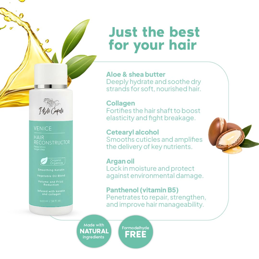 I Belli Capelli Venice Organic Keratin Treatment & Deep Cleansing Shampoo – Complete Set (16.9 oz + 10 oz)