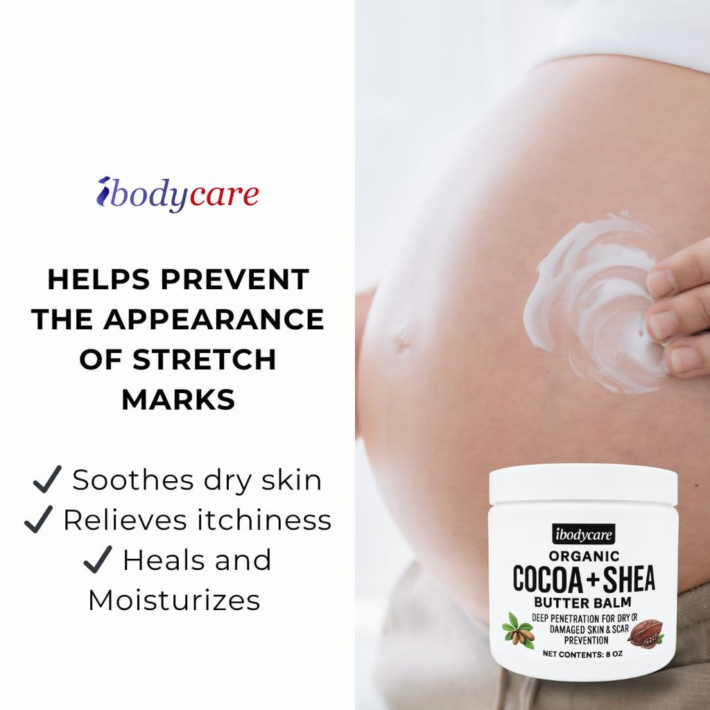 ibodycare Organic Raw Shea Butter Cocoa Butter Body Balm with Coconut Oil – 8 oz