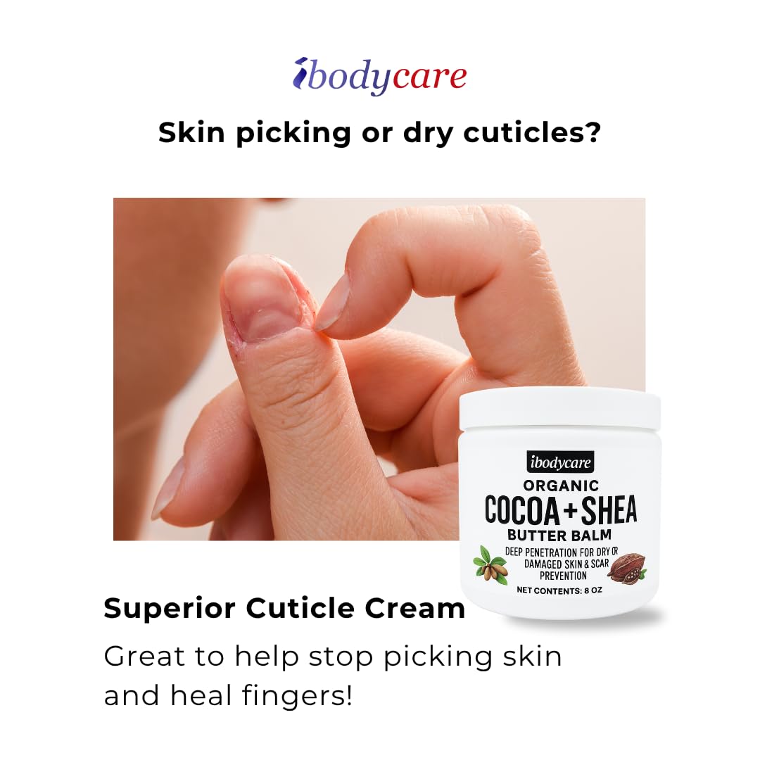 ibodycare Organic Raw Shea Butter Cocoa Butter Body Balm with Coconut Oil – 8 oz