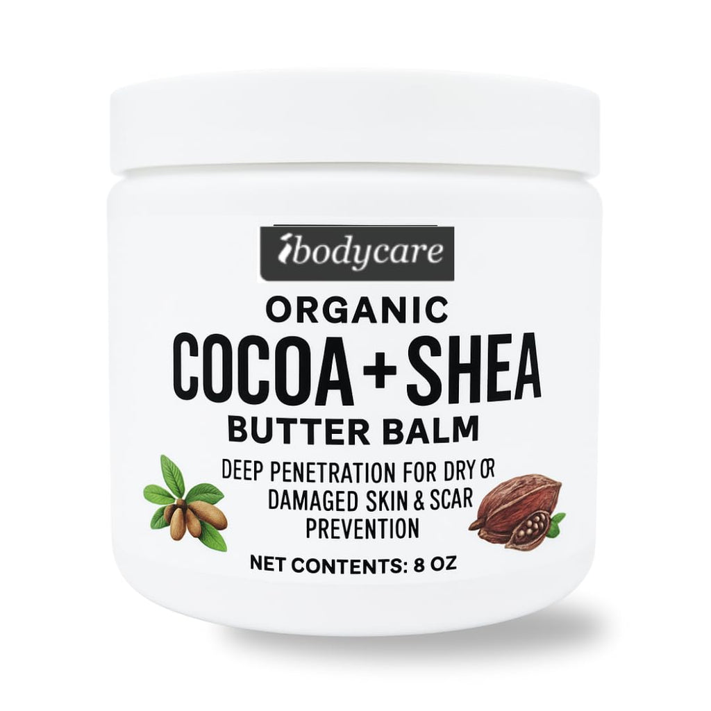 ibodycare Organic Raw Shea Butter Cocoa Butter Body Balm with Coconut Oil – 8 oz