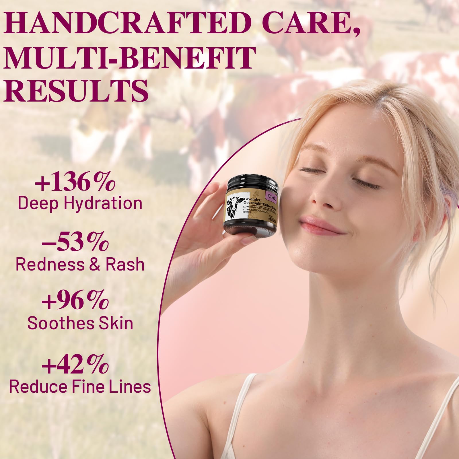 ICIKOL Beef Tallow Honey Balm - Grass-Fed Tallow Moisturizer for Face & Body (2.1 oz)