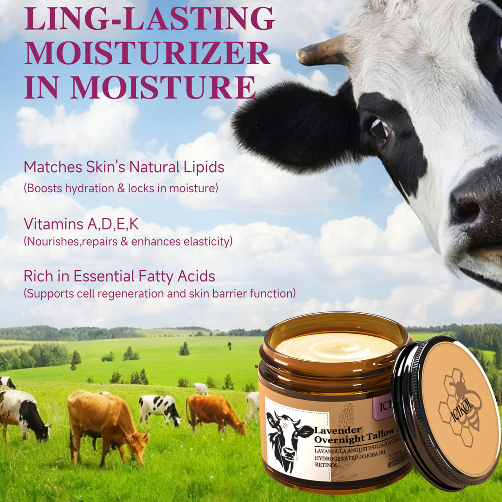 ICIKOL Beef Tallow Honey Balm - Grass-Fed Tallow Moisturizer for Face & Body (2.1 oz)