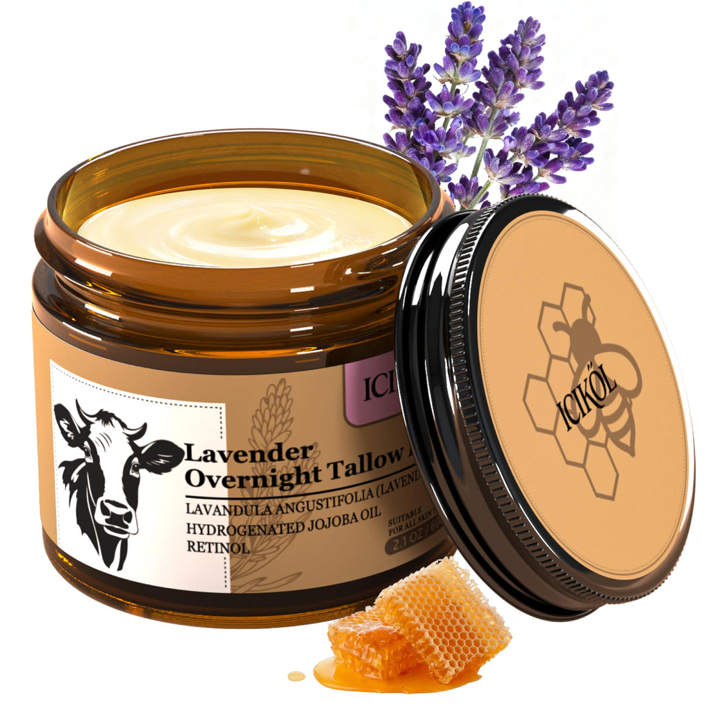 ICIKOL Beef Tallow Honey Balm - Grass-Fed Tallow Moisturizer for Face & Body (2.1 oz)