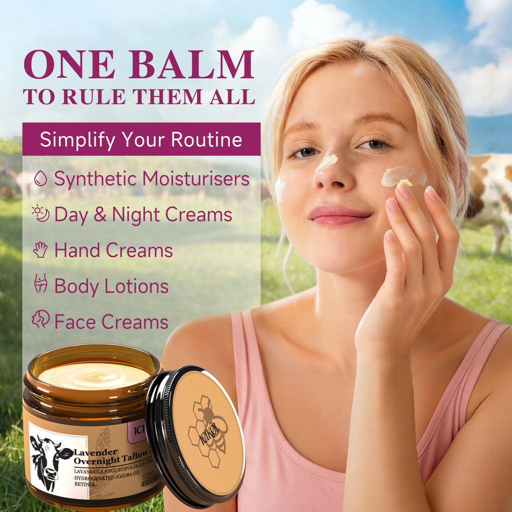 ICIKOL Beef Tallow Honey Balm - Grass-Fed Tallow Moisturizer for Face & Body (2.1 oz)