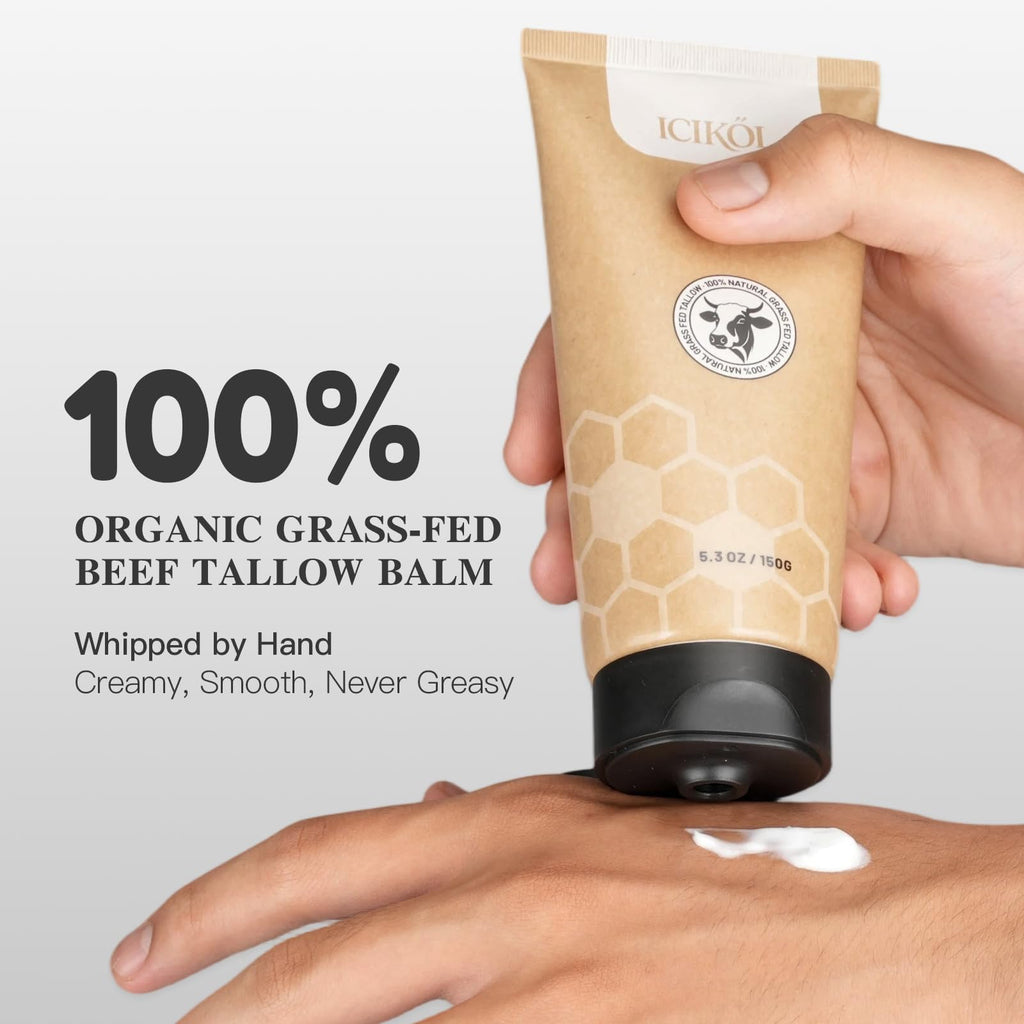 ICIKOL Organic Beef Tallow Honey Balm – Whipped Moisturizer for Face & Body, Cedarwood, 5.3 oz