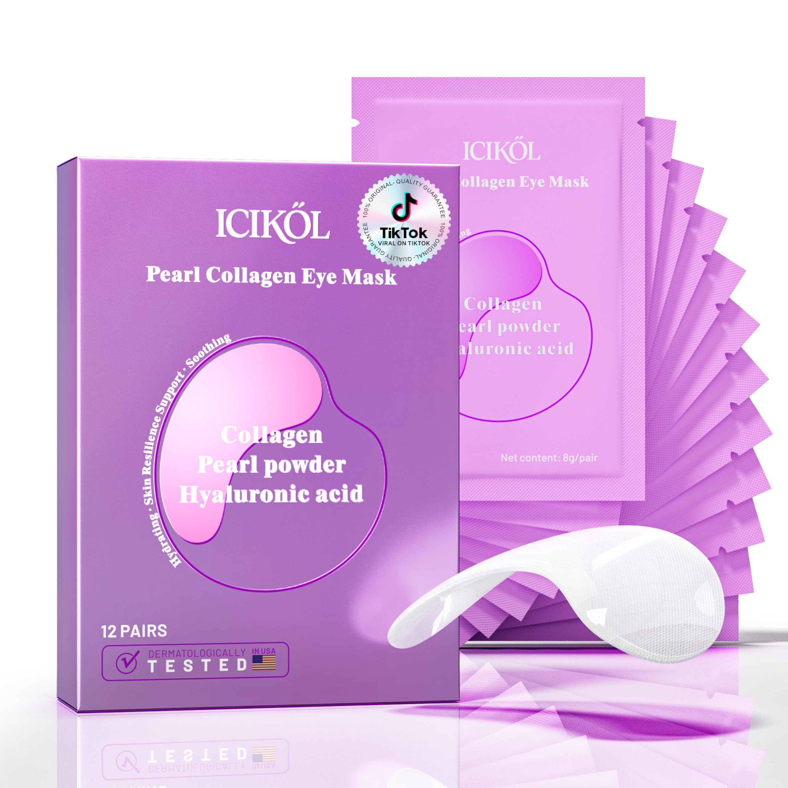 ICIKOL Collagen Under Eye Patches Mask – Deep Hydration & Puffiness Reduction (12 Pairs, Pearl Powder)