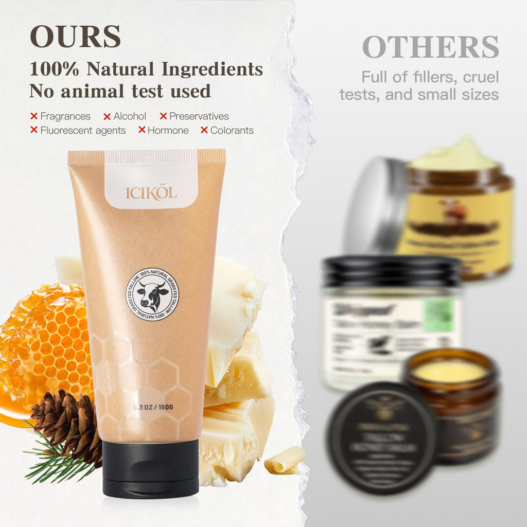 ICIKOL Organic Beef Tallow Honey Balm – Whipped Moisturizer for Face & Body, Cedarwood, 5.3 oz