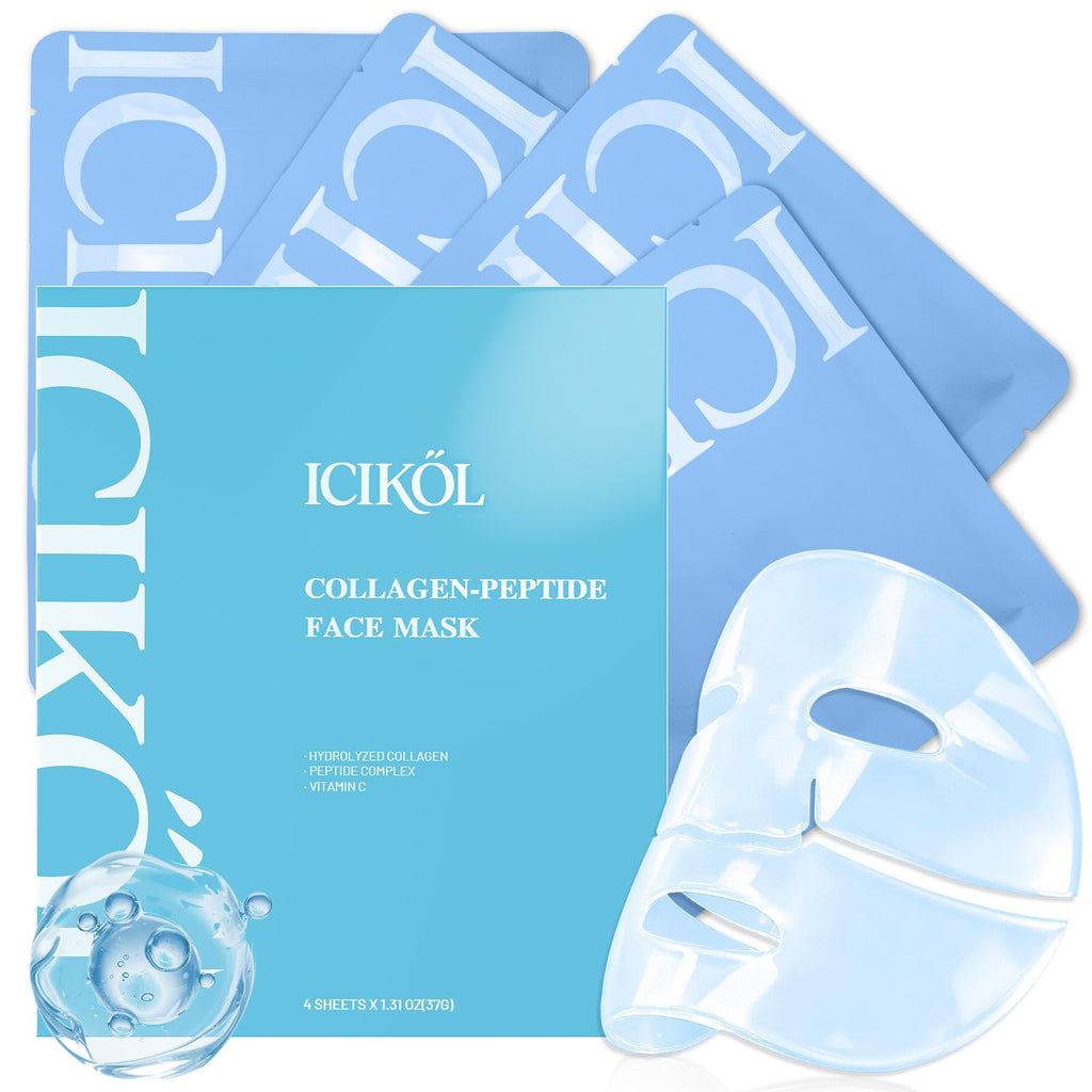 ICIKOL Deep Hydrolyzed Collagen Mask 4-Pack – Age-Defying Sheet Mask with Peptides & Hyaluronic Acid