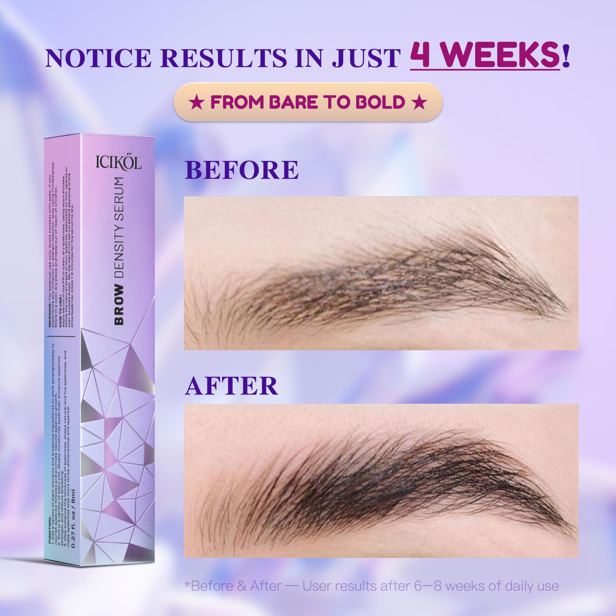 ICIKOL Eyebrow Growth Serum – 8ml Value Size, Vegan & Prostaglandin-Free