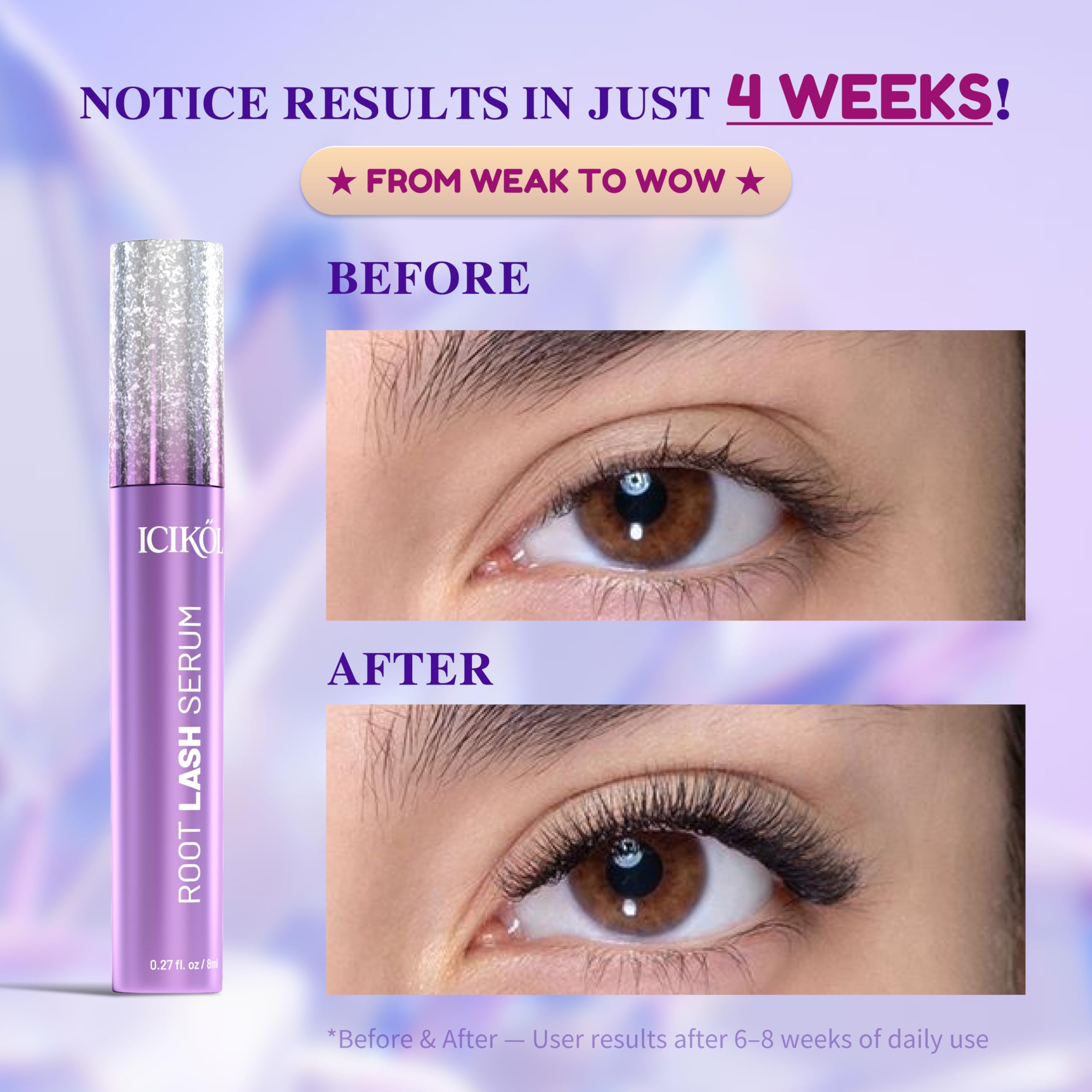 ICIKOL Lash Serum for Eyelash Growth | Advanced Peptide & Biotin Formula, Prostaglandin-Free, 16mL