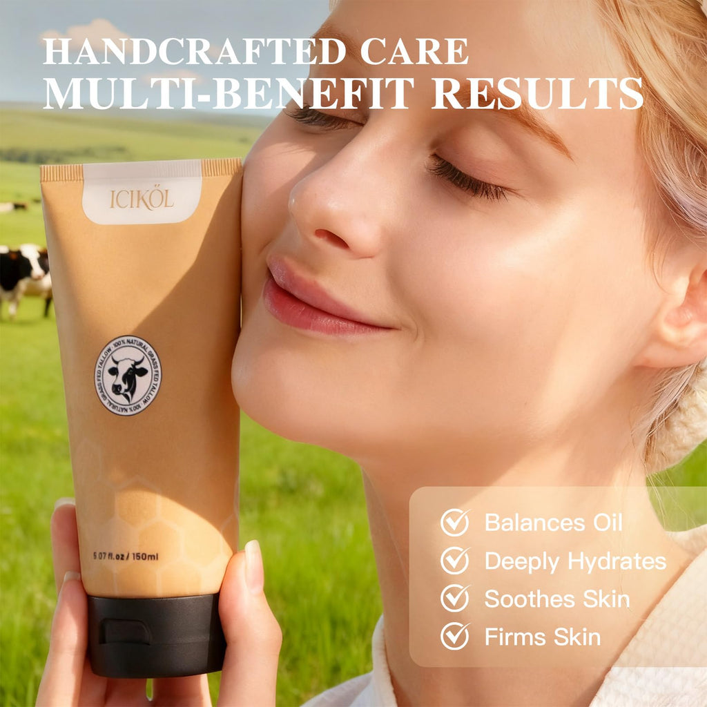 ICIKOL Organic Beef Tallow Honey Balm – Whipped Moisturizer for Face & Body (5.3 oz)