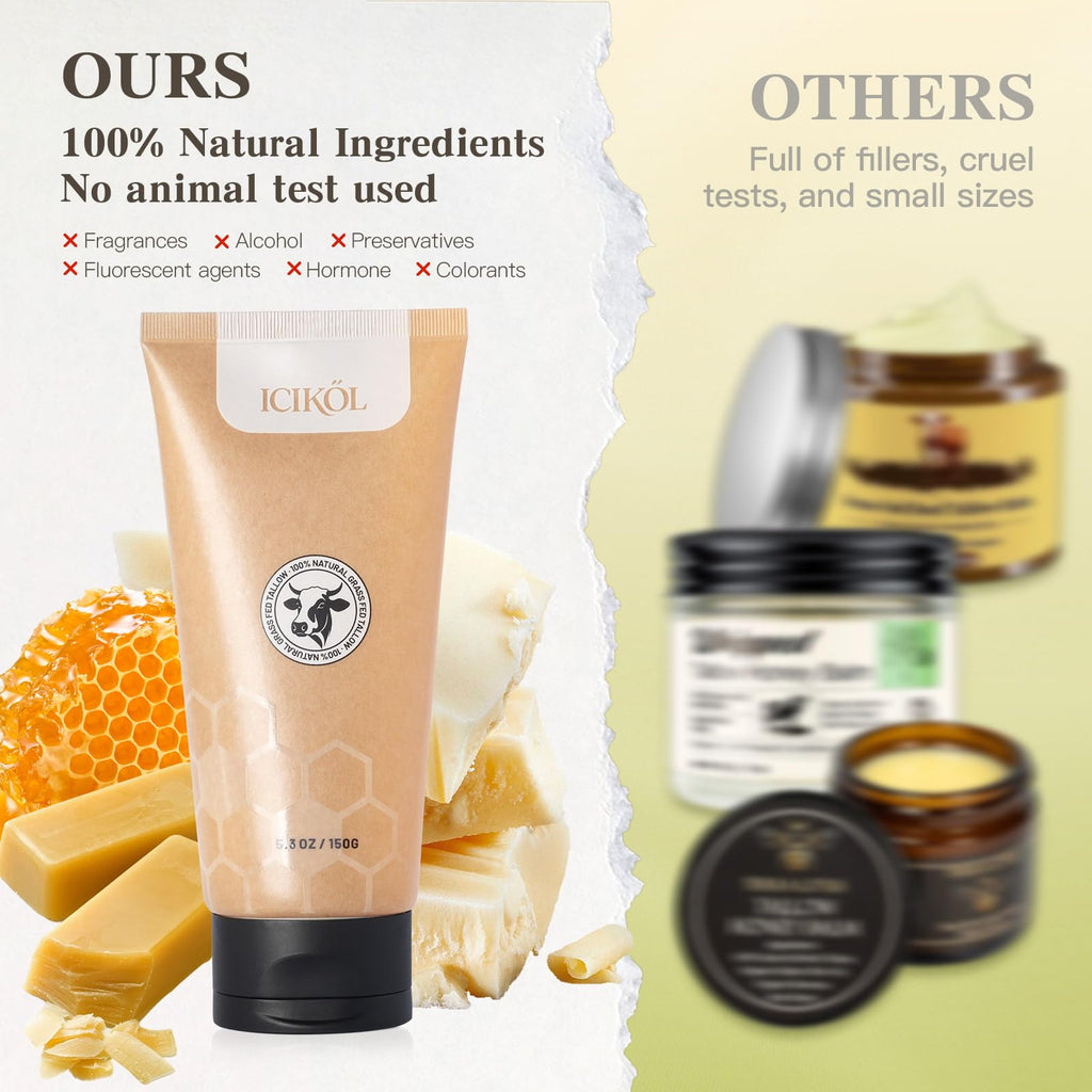 ICIKOL Organic Beef Tallow Honey Balm – Whipped Moisturizer for Face & Body (5.3 oz)