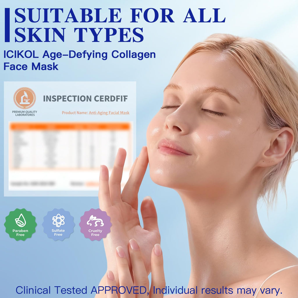 ICIKOL Deep Hydrolyzed Collagen Mask 4-Pack – Age-Defying Sheet Mask with Peptides & Hyaluronic Acid