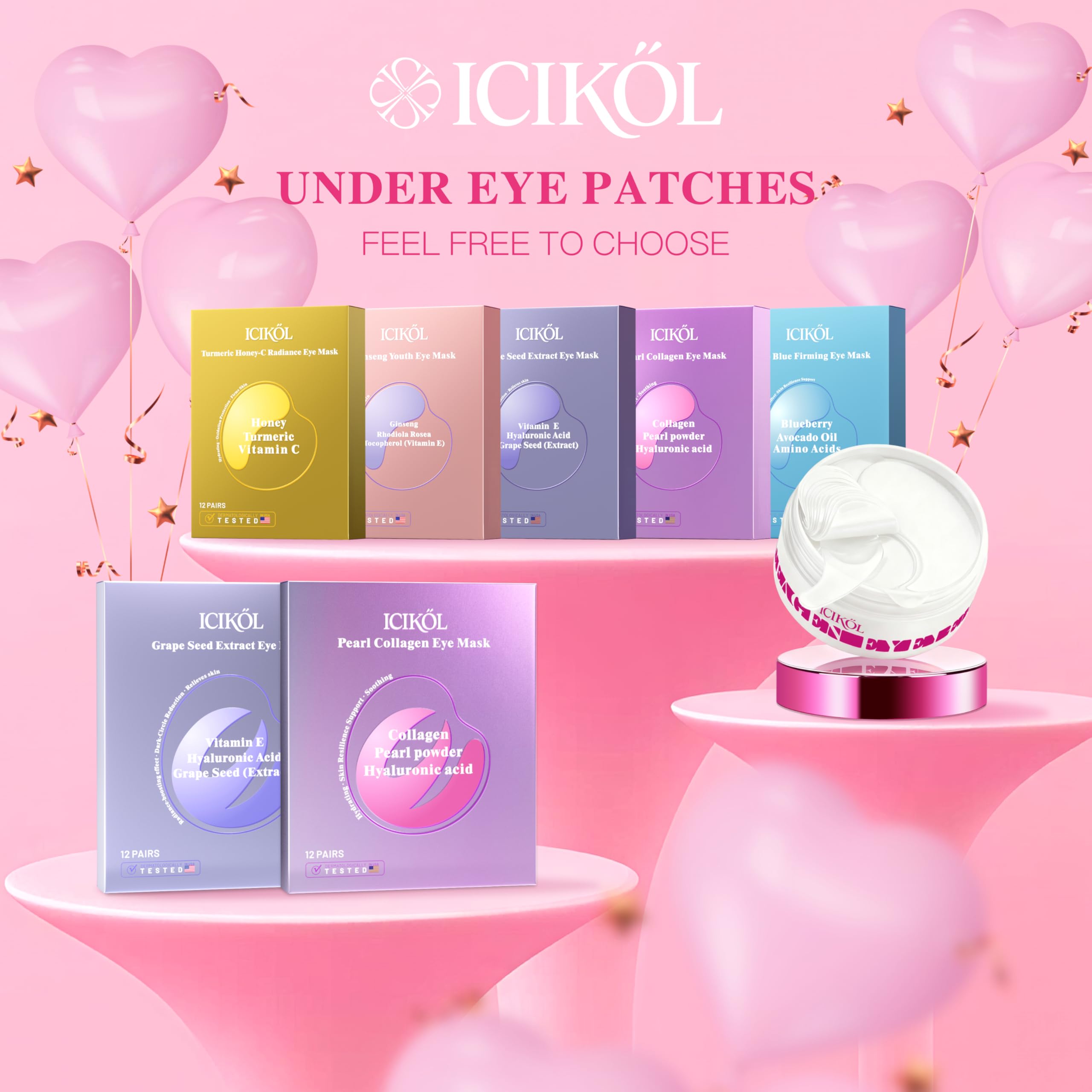 ICIKOL Under Eye Mask Blueberry – Collagen Patches (12 Pairs)