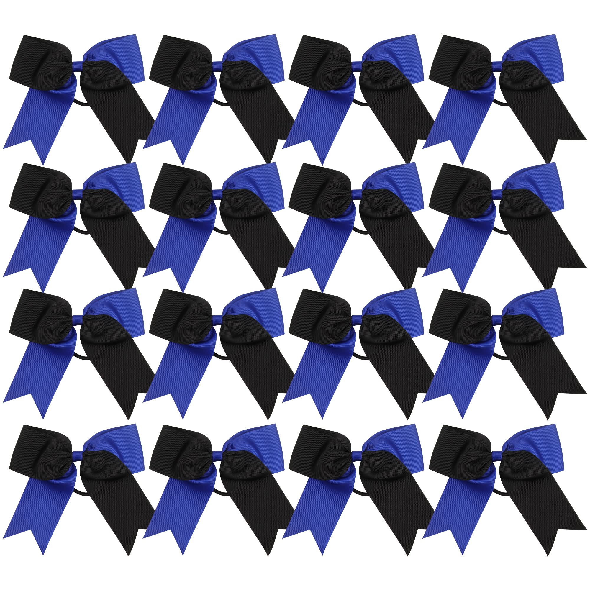 ICObuty Cheer Bows 6-Inch Ponytail Holder – 16 Pcs in Black & Royal Blue