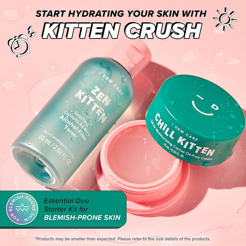 I Dew Care Kitten Crush Travel Skincare Set | Centella Asiatica & Aloe Hydration for Blemish-Prone Skin