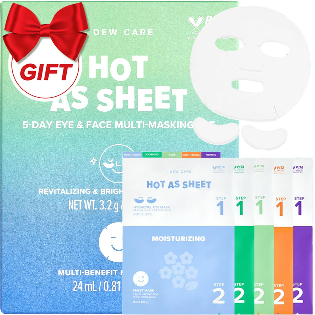 I DEW CARE Collagen Sheet Mask Variety Pack with Eye Patches – 5 Days of Korean Skincare
