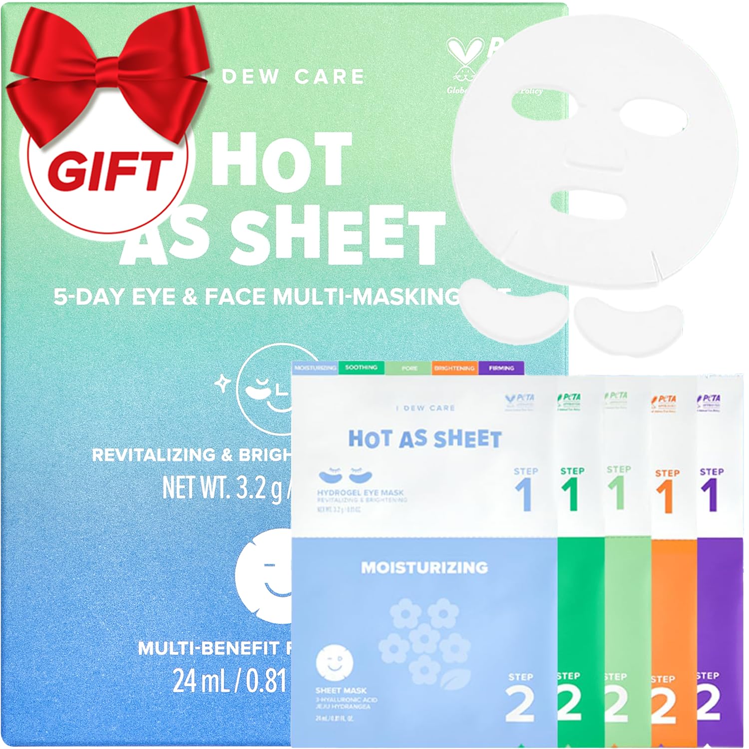 I DEW CARE Collagen Sheet Mask Variety Pack with Eye Patches – 5 Days of Korean Skincare