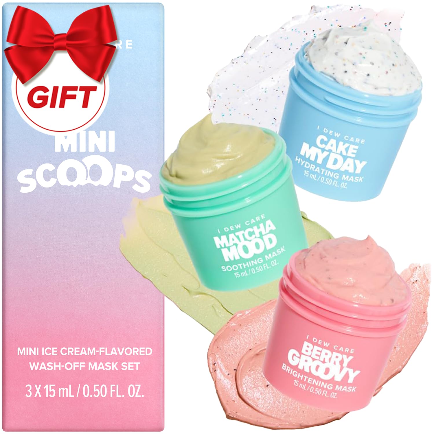I DEW CARE Wash Off Mask Gift Set – Mini Scoops Trio (Cake My Day, Matcha Mood, Berry Groovy)