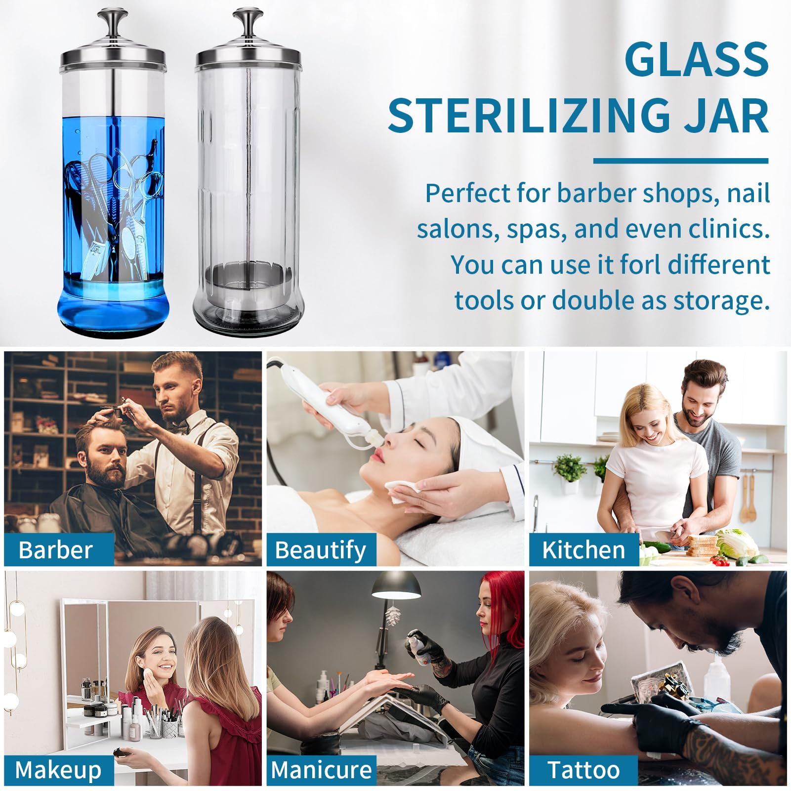 IEBARBER Disinfectant Sterilizer Jar – 37oz Glass with Removable Filter Basket for Salon Tools