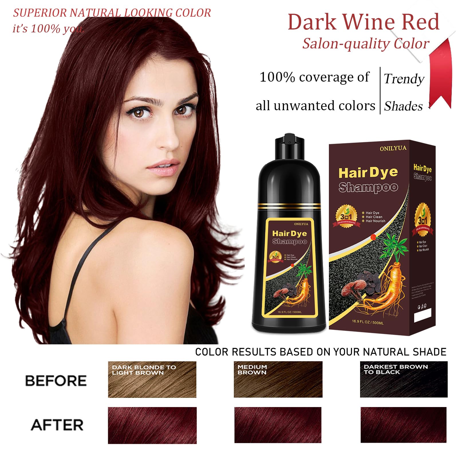 iemokoda Dark Wine Red Hair Dye Shampoo — 100% Gray Coverage in Minutes