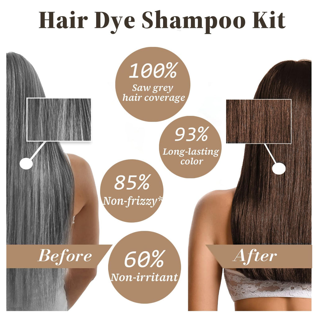 iemokoda Hair Dye Shampoo for Gray Hair – 3-in-1 Coffee Color, Easy At-Home Coverage