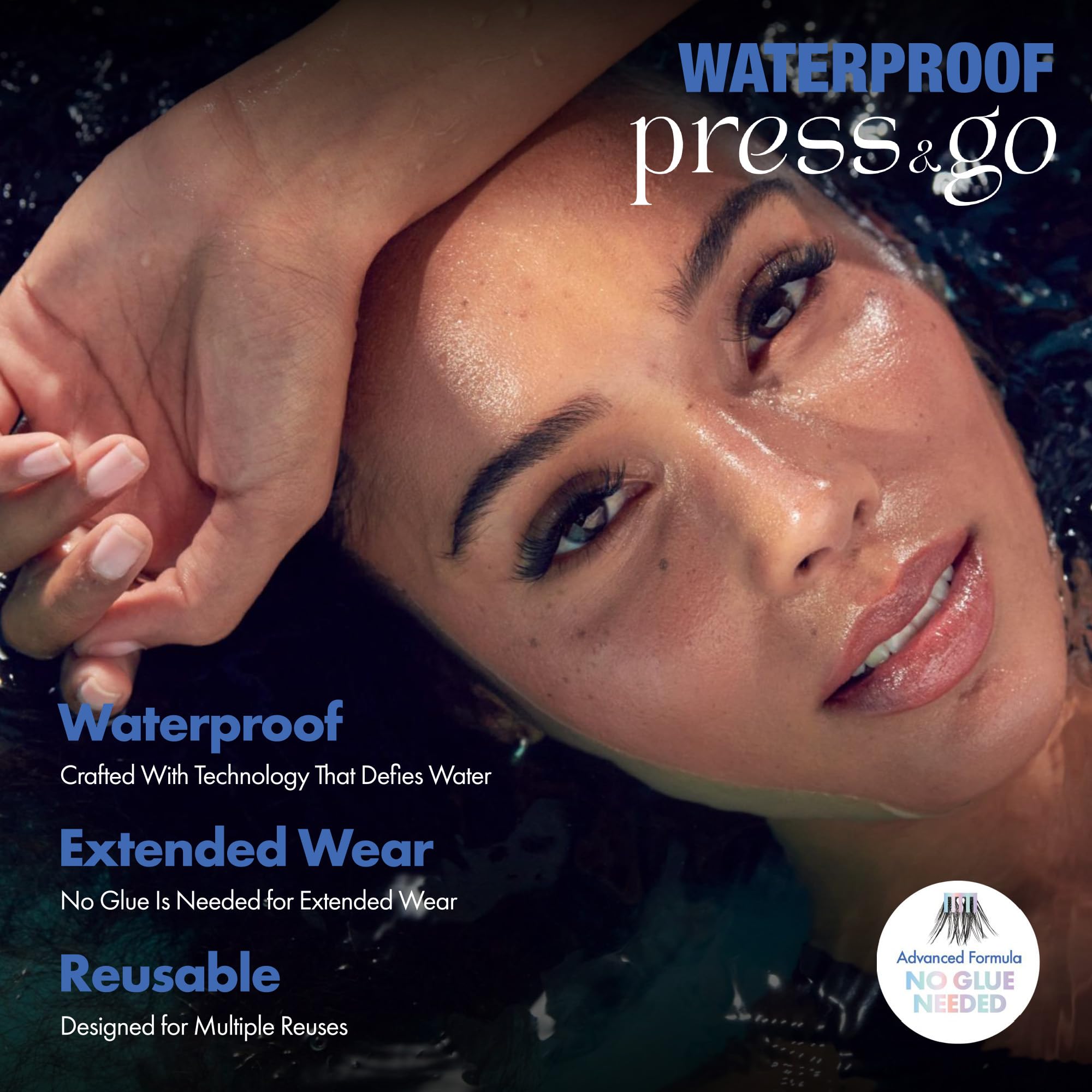 iENVY Press&Go Waterproof Self-Adhesive Lashes — No Glue Needed, 22 Clusters, Reusable with Applicator Kit