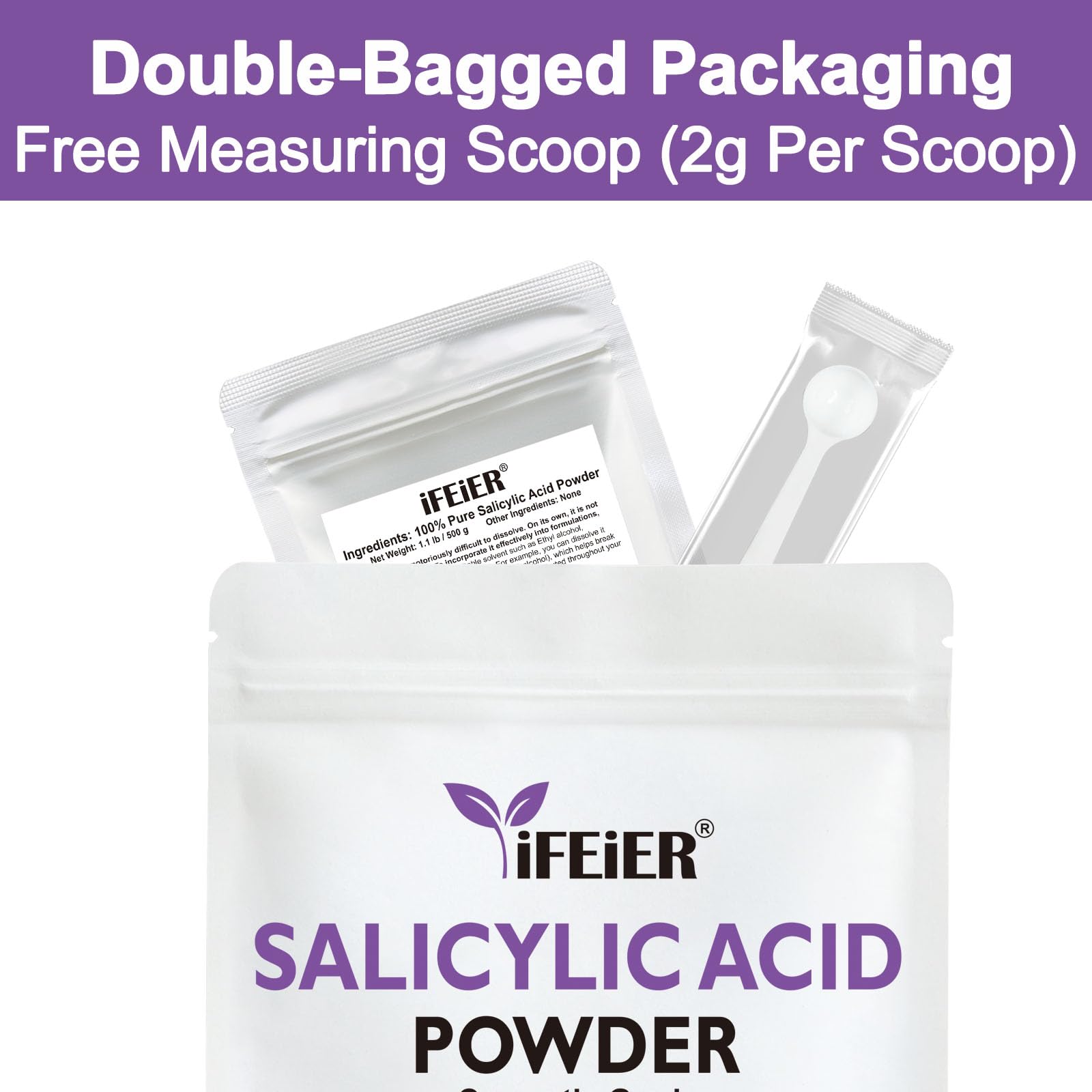 iFEiER Pure Salicylic Acid Powder – Cosmetic Grade 500 g for DIY Exfoliation, Skincare, Hair & Body